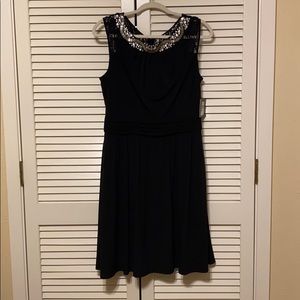 Ellen Tracy Illusion-Laced Embellished Dress